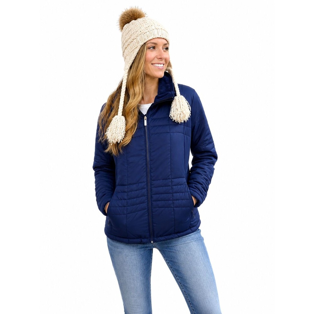 Women's Lands' End Coat Size Large 14 16 DARK NAVY BLUE Zip Front Jacket Warm